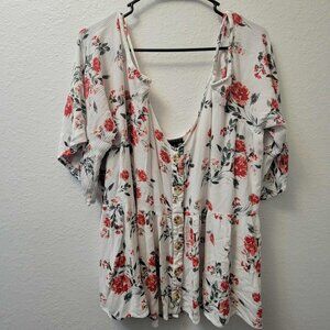 Torrid Cold-Shoulder top White roses